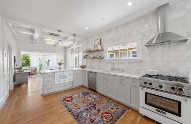 Custom kitchen remodel with shaker cabinets and gas range in Bend, OR